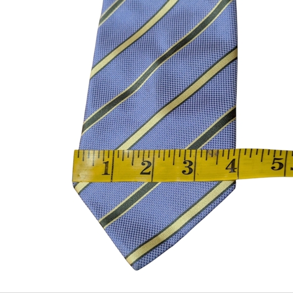 Louis Vuitton Silver Blue Yellow Green Striped Pattern Silk Tie Made in Paris - Picture 5 of 8